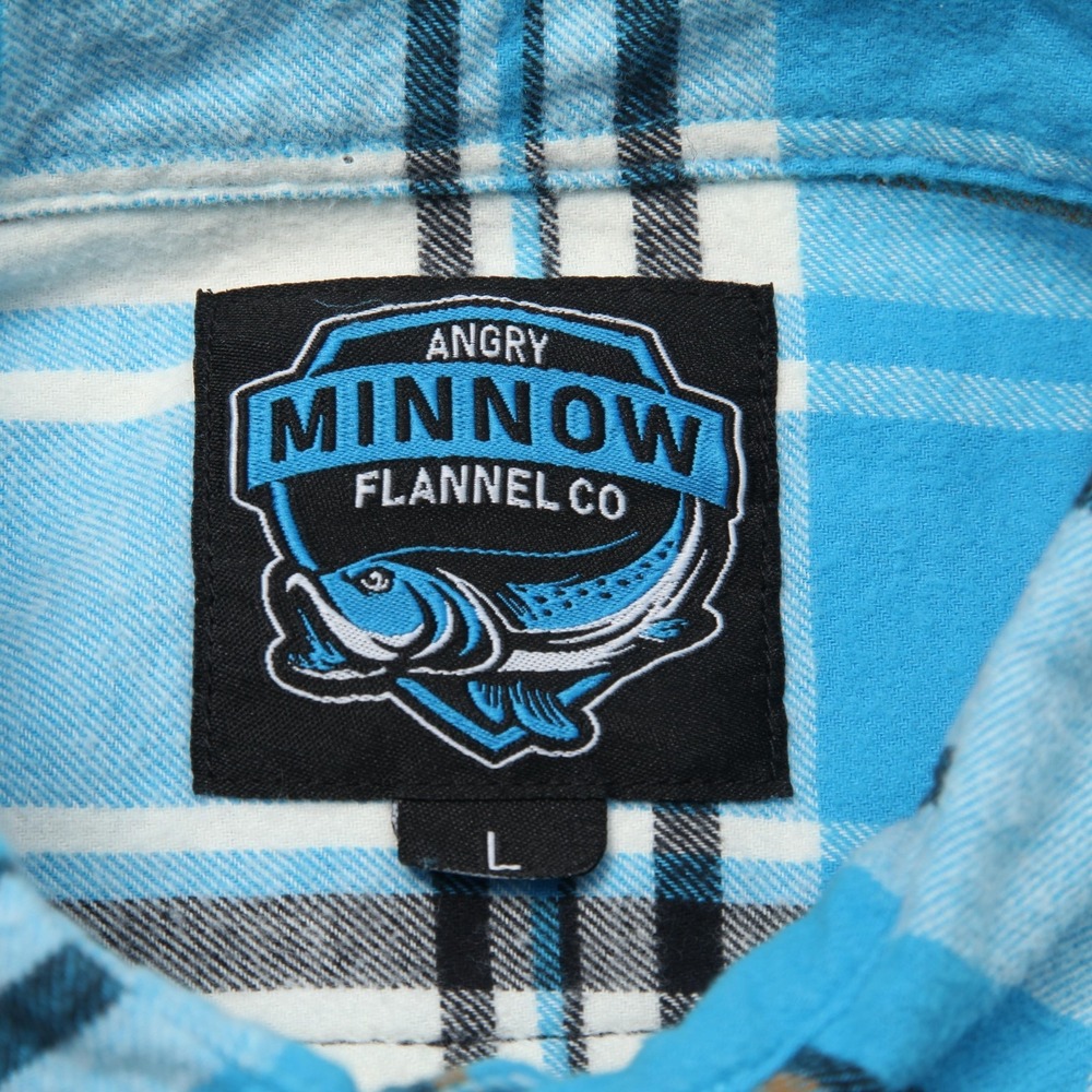 Angry Minnow Flannel Co Hamm's Beer Shirt Mens Large Blue Plaid Cotton Flannel - Picture 6 of 12